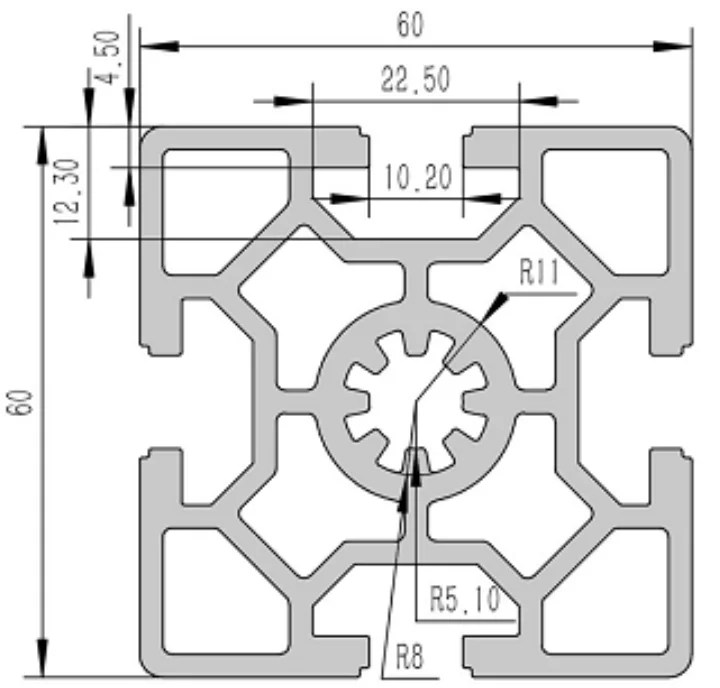 6060-10W Алюминиевый конструкционный профиль анодированный