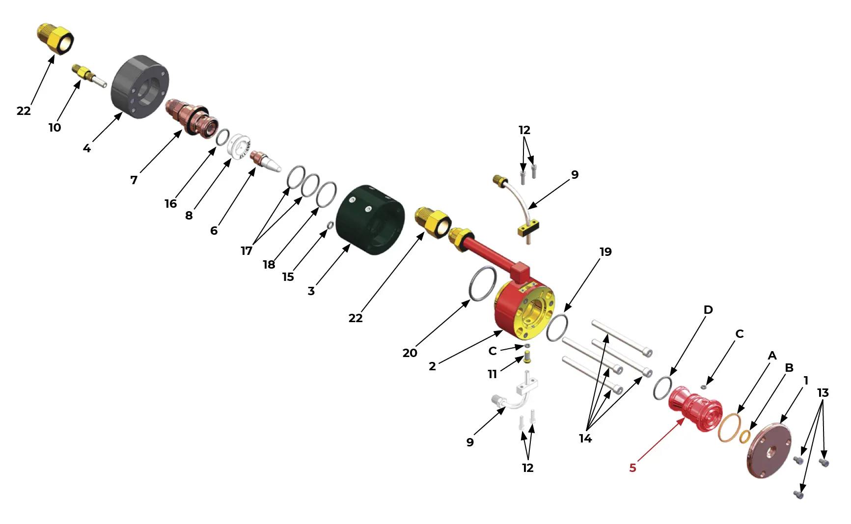 IRS-100526 Анод дозвуковой, с углом 10 градусов, 0.125 дюйма (наклон инжекции вперед 10°) на Взрыв-схеме плазмотрона SG-100