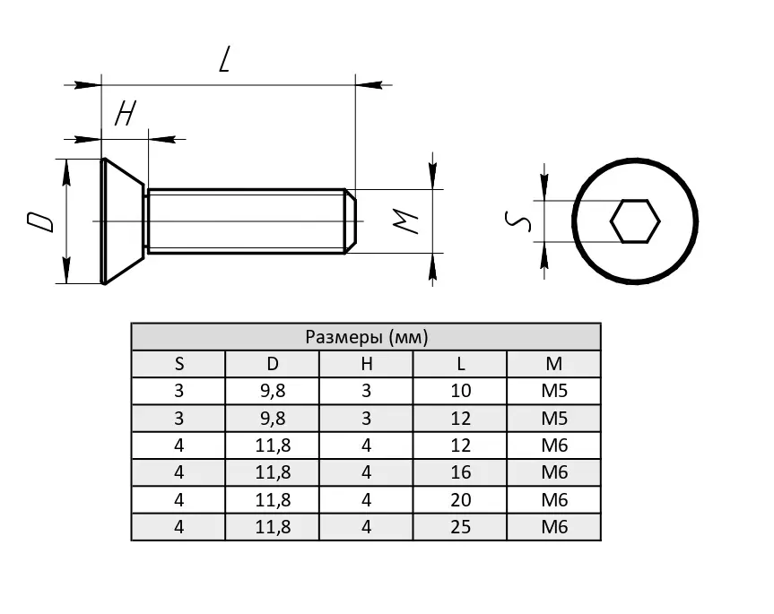 Винт потайной с внутренним шестигранником М5х10, ALF-PS5-10