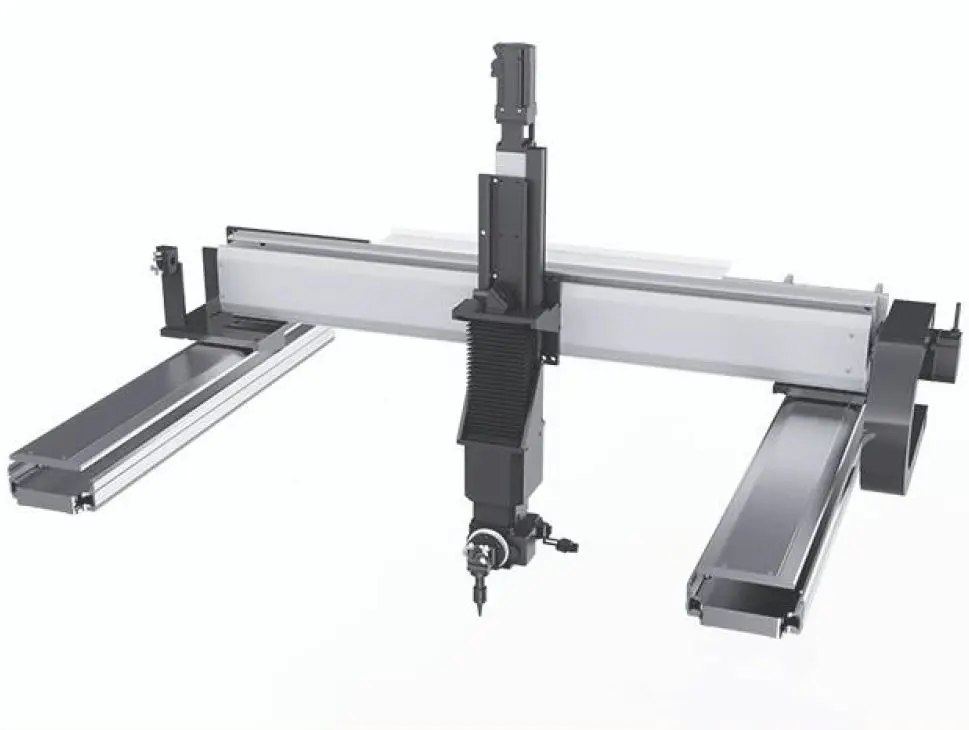 Установка лазерной резки, вид спереди-сверху-сбоку