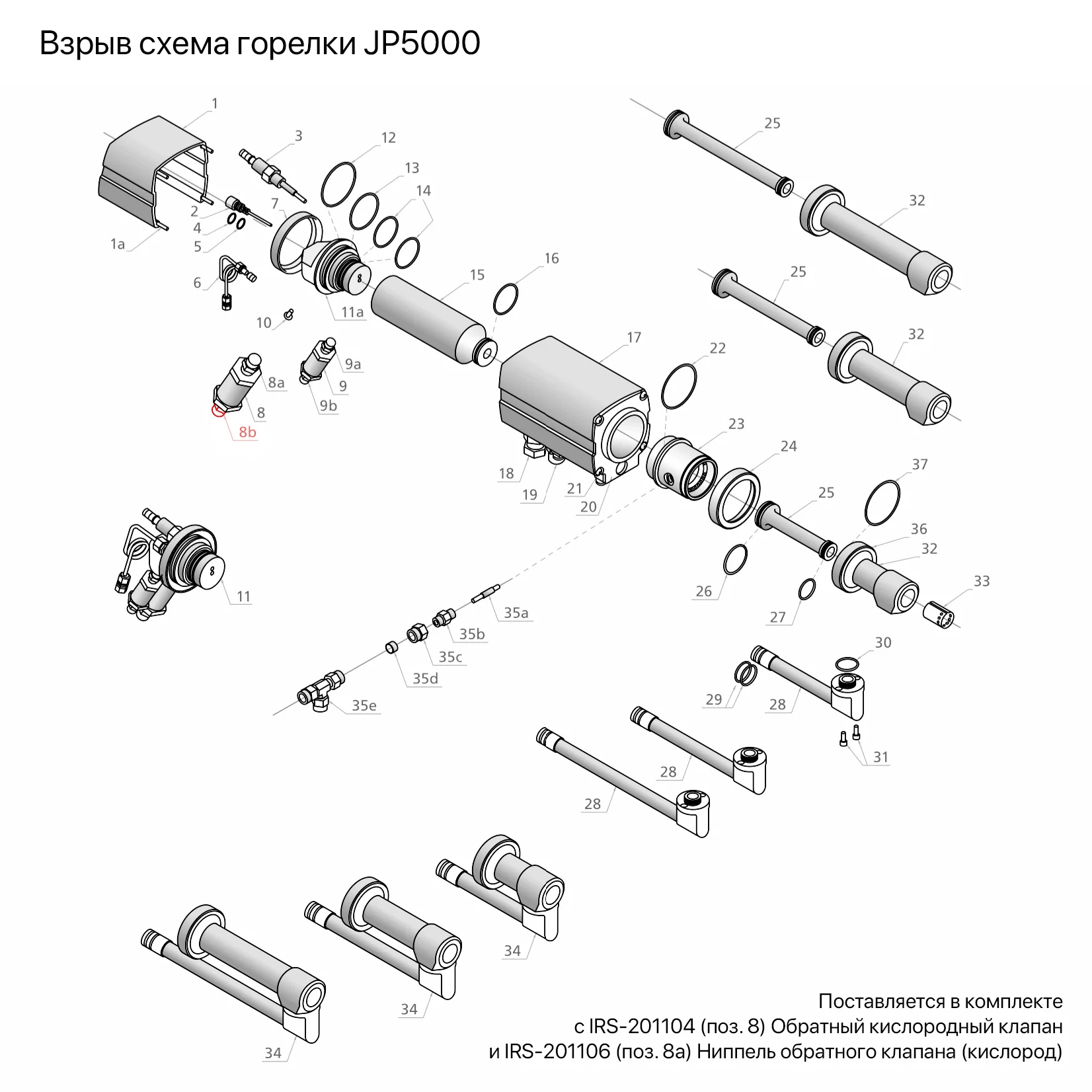 Взрыв-схема горелки JP 5000