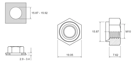 M10 x 10 swg Hexagon Rivet Bush ШЕСТИГРАННАЯ ДЛЯ МЕТАЛЛА 2,9 - 3,4 мм