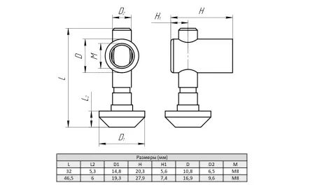 Быстрый соединитель встроенного типа для алюминиевых профилей М8, паз 8, с круглой шляпкой, ALF-FCM8-8/C