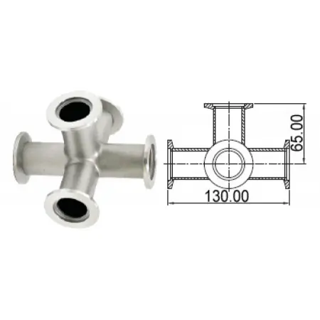 Пятерик с фланцами KF40, длиной 130 мм, нержавеющая сталь 304L