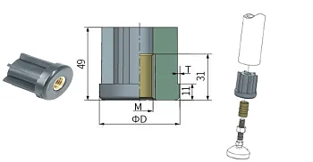 ZJ-YJT-D48-M12-T1,5-C2 Пластиковая вставка круг Ø 48 мм М12 Т = 1,5 мм. Резьбовая вставка сталь нике