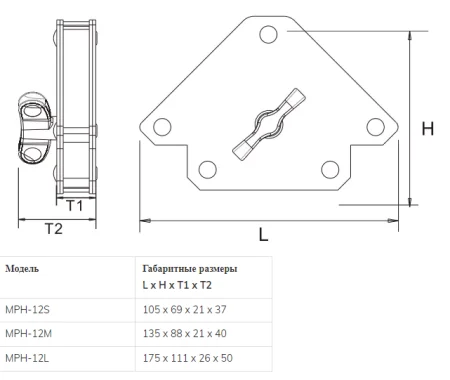 MPH-12S Многосторонний магнитный фиксатор для сварочных работ с одиночным переключателем, усилие 25 кг