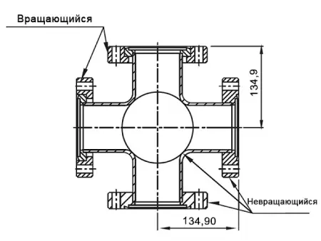 Шестерик с фланцами CF35/40 нержавеющая сталь SS304