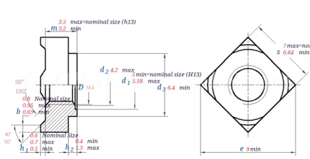 DIN 928 M4 чертеж