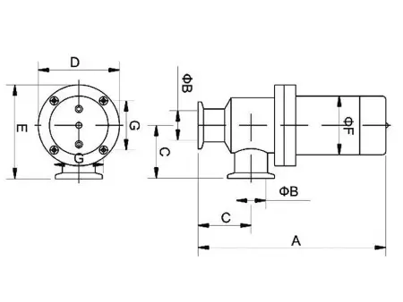 Клапан вакуумный угловой  GDC-J25B KF25 Электромагнитный уплотнение - Сильфонное материал - Нержавеющая сталь 304SS