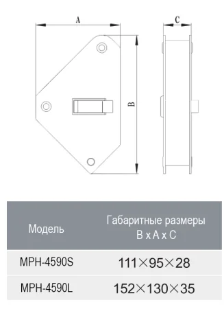 MPH-4590L Магнитный фиксатор для сварочных работ с одиночным переключателем, усилие 55 кг