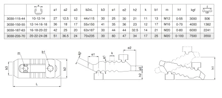 M-3030-187-63 Прихват регулируемый "крокодил" двухсторонний с контропорой