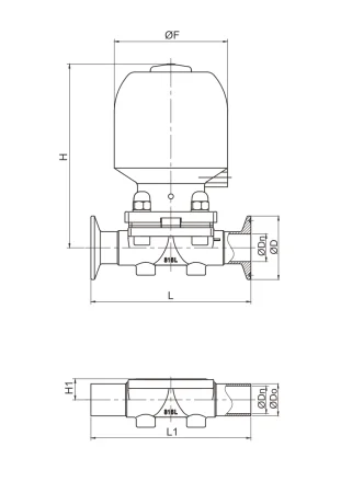 Пневматический мембранный клапан (привод из нержавеющей стали)
(Уплотнение 10, размер DN20 ¾")