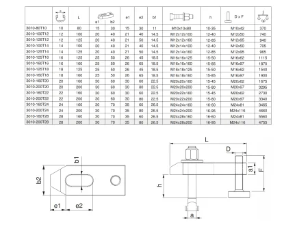 M-3010-80T10 Прихват скошенный с регулируемым опорным винтом