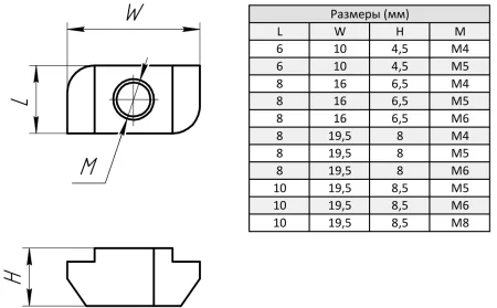 Т-Гайка М6x10, TN85М6-10