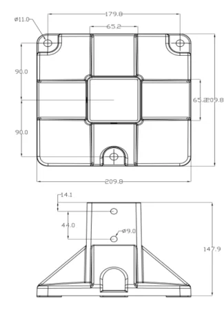 Опора фундаментная особо усиленная для алюминиевых профилей, серия 6464, основание 210х210 мм, ALF-FS-A6464