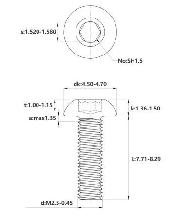 ISO 7380 M2,5x8 чертеж
