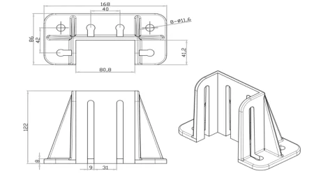 Опора фундаментная усиленная для алюминиевых профилей, серия 4080, основание 86х168 мм, ALF-FS-A4080