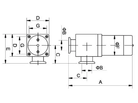 Клапан вакуумный угловой  GDC-J40 KF40 Электромагнитный уплотнение - Фторэластомерное материал - Алюминий
