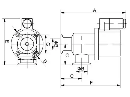 Клапан вакуумный угловой  GDQ-J25B KF25 Пневматический уплотнение - Сильфонное материал - Нержавеющая сталь 304SS