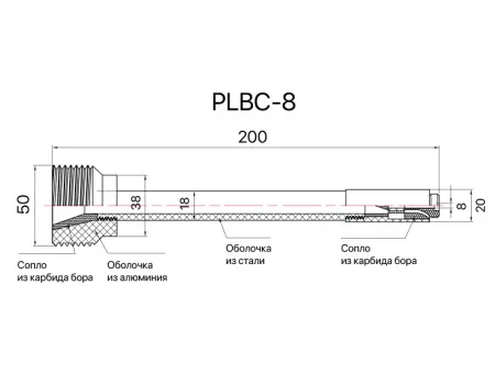 Сопло пескоструйное трубное 360° SandBlue PLBC-8, карбид бора, 5х200