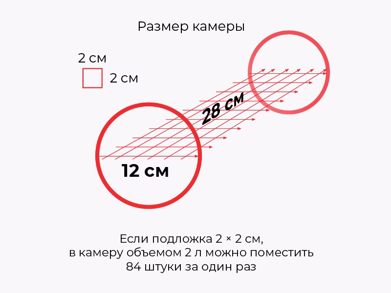 Габаритные размеры полезного объема камеры установки очистки в плазме IRV-E001-032
