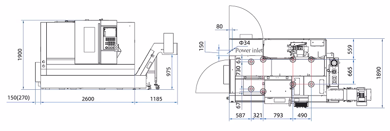 Размеры токарного станка с ЧПУ IRT-T5.2-500S