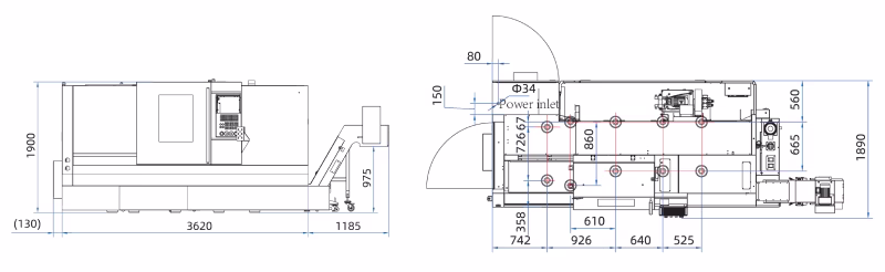 Размеры токарного станка с ЧПУ IRT-T5.2-1000Q