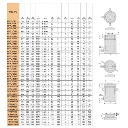HT-PLN1004 Гидроцилиндр со стопорной гайкой 100 тонн, 100 мм